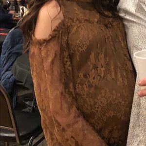 Pinkblush Maternity Off-the-shoulder Brown Lace long sleeve Top